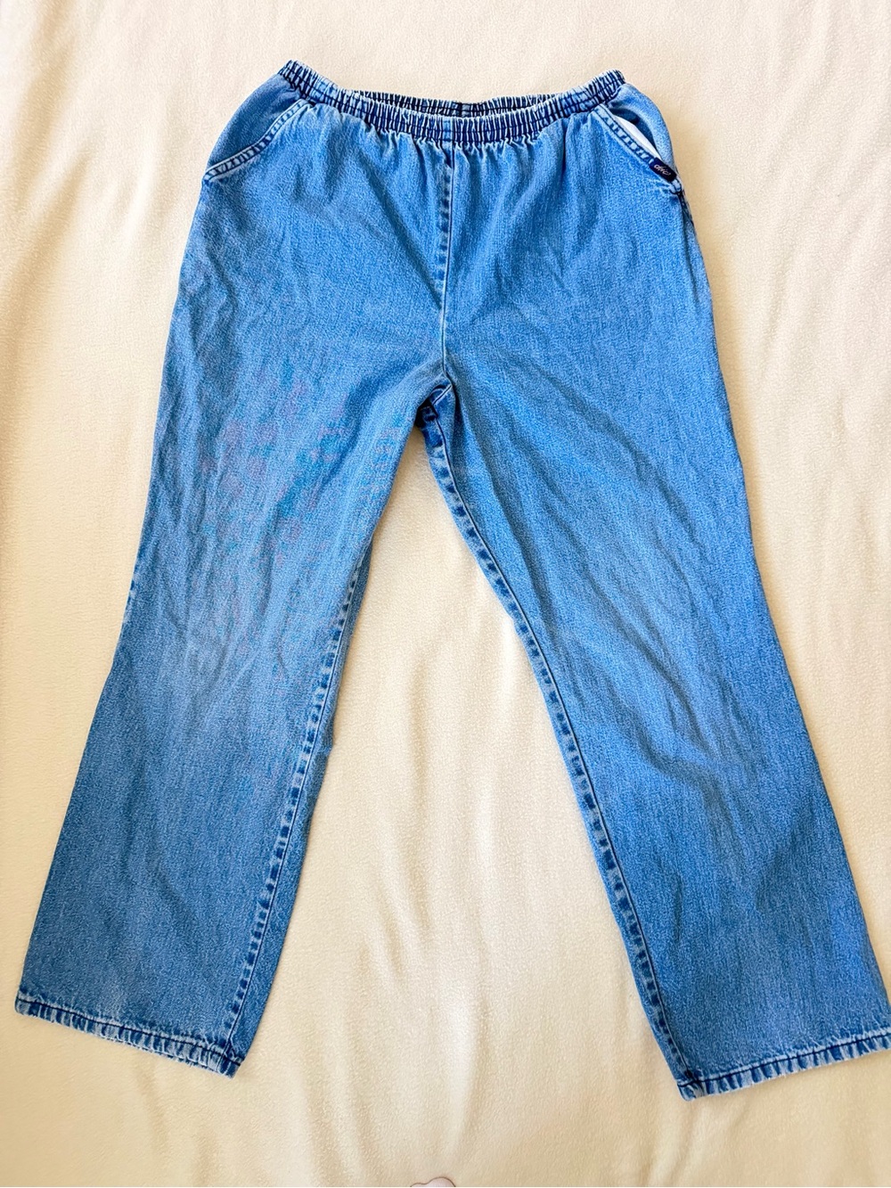 Chic Vintage Light Wash Elastic Waist Pull-On Denim Pants 12 Petite